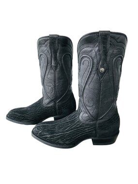 Montana Leather Cowboy Western Boots Suede Mens Black US 8 W MX 27 EE
